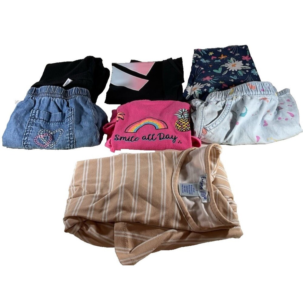Girl's 7 Piece Clothing Lot Bundle 1 Dress 1 Top 2 Shorts 3 Pants Sizes 7/8 Nice